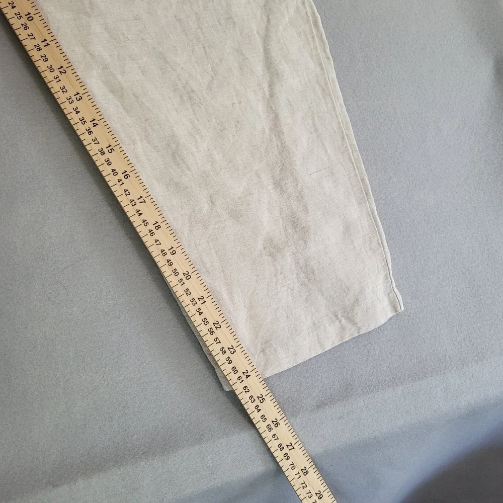 H &‎ M Linen Blend Beige Wide Leg Pants Elastic Waist Women's XL Pockets Boho